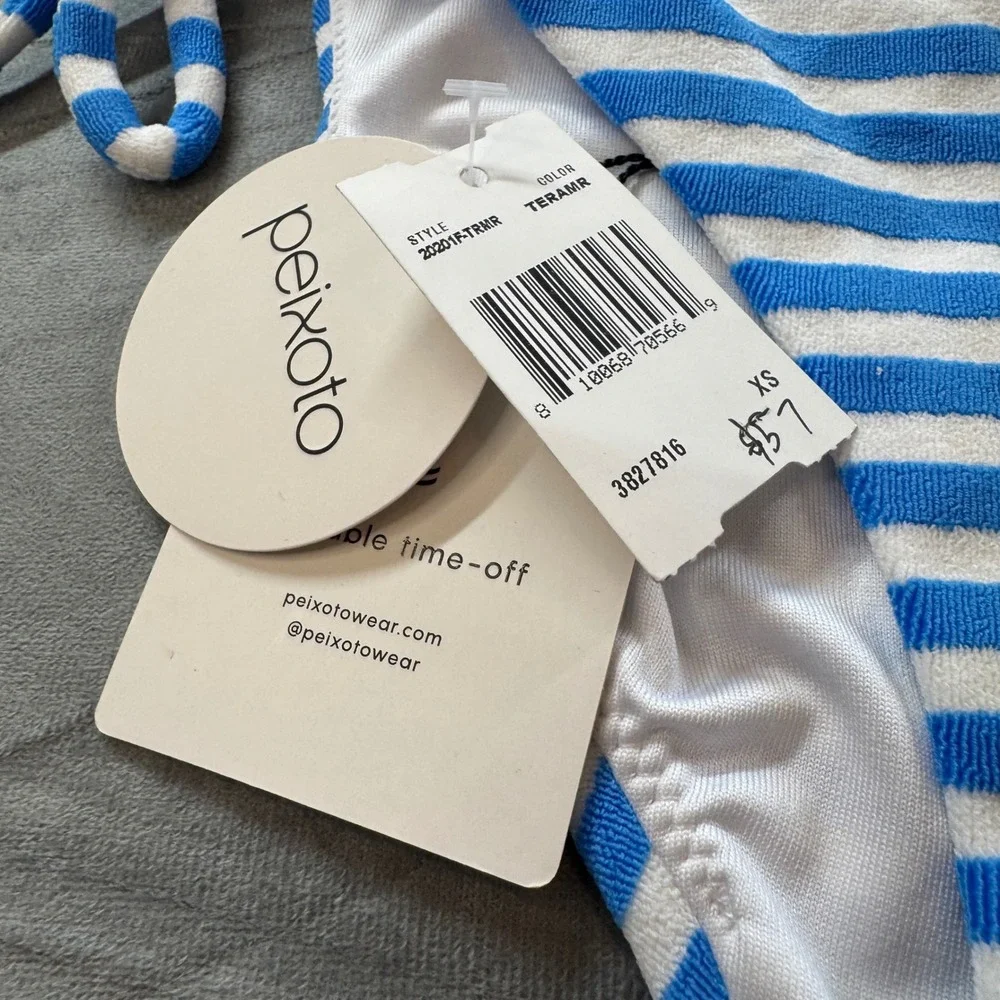 Peixoto Womens Terry Amore Tonie Bikini Bottom XS Blue White Striped Side Tie - Picture 4 of 8